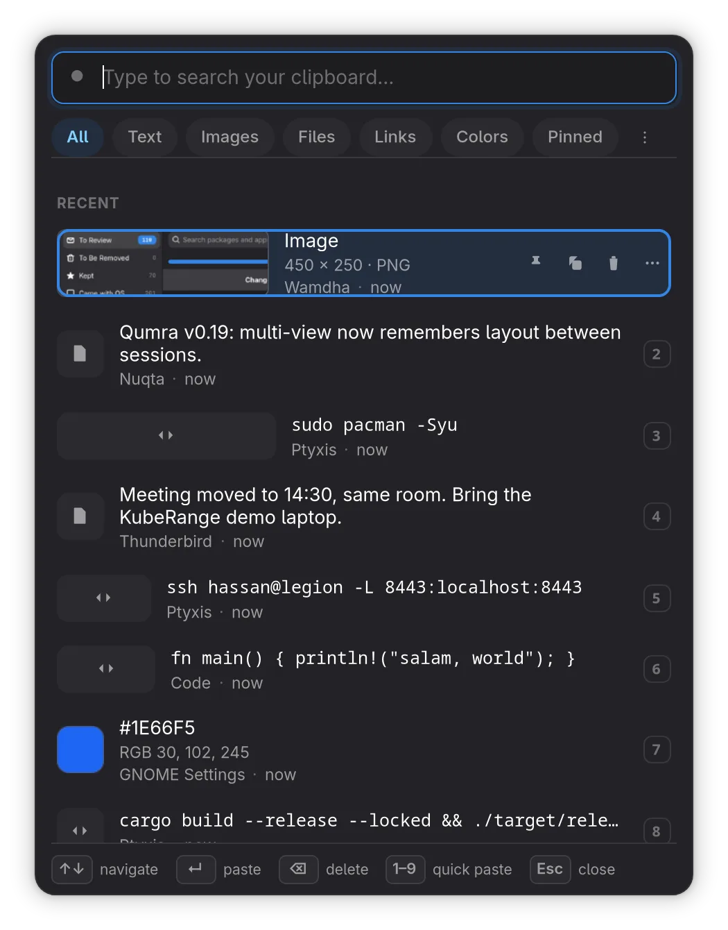 Search, pick, paste, all from the keyboard